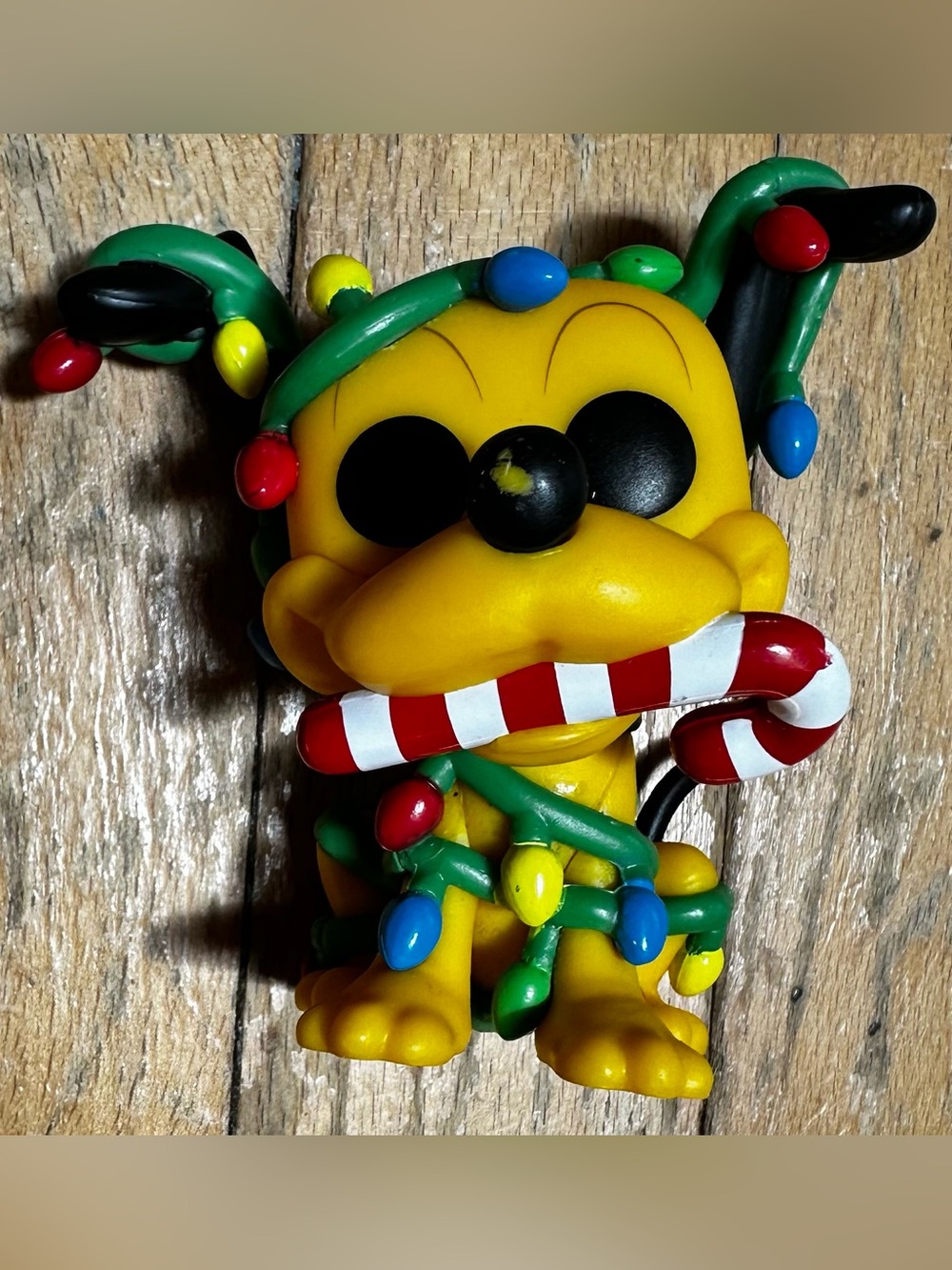 Holiday Disney Pluto Figurine Funko pop w/ Candy Cane Christmas lights